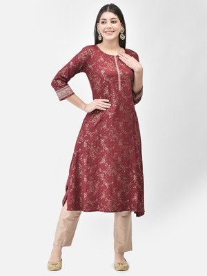 Span Women Self Design A-line Kurta(Red)