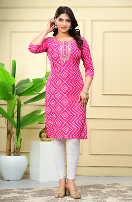 Laxmi Fab Tex Women Printed A-line Kurta(Pink)