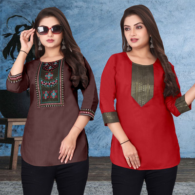 FSR Women Solid, Embroidered A-line Kurta(Multicolor)