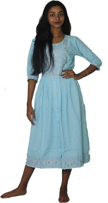 ATIMADE Women Embroidered Anarkali Kurta(Light Blue)