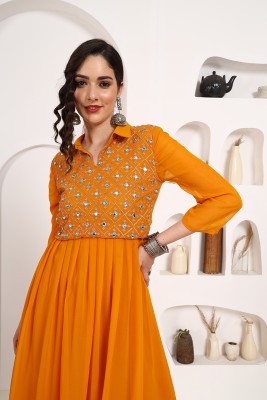 Youthnic Women Embroidered Anarkali Kurta(Yellow)