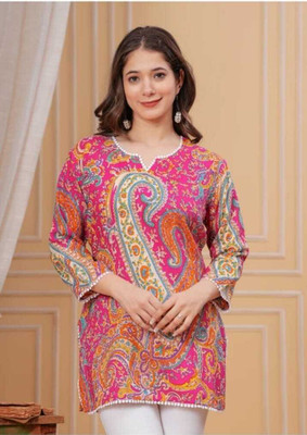 KAWDI FASHION Women Printed Straight Kurta(Pink)