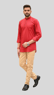 GOURI COLLECTIONS Men Solid Straight Kurta(Maroon)
