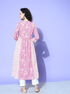 all about you Women Printed A-line Kurta(Pink)