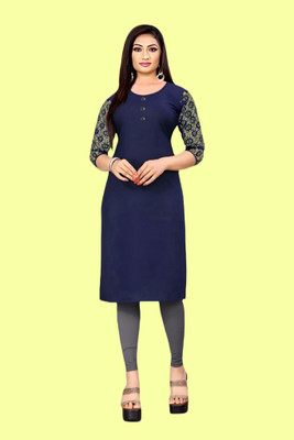 Coft Women Solid Straight Kurta(Dark Blue)