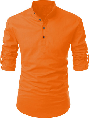 KRISHASALES Men Solid Straight Kurta(Orange)