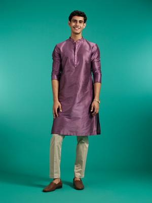 DIWAS by Manyavar Men Self Design Straight Kurta(Purple)