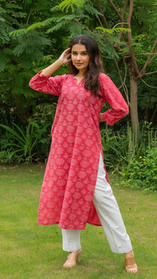 JAIPUR FASHION Women Printed A-line Kurta(Pink)