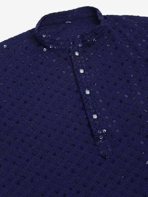 Triom Men Chikan Embroidery A-line Kurta(Blue)
