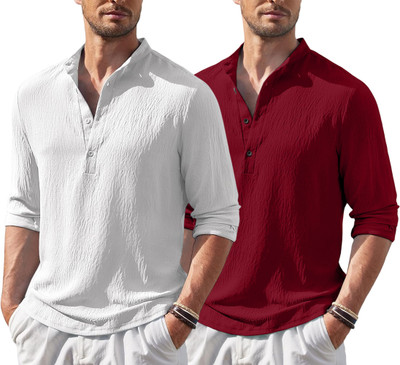 ZARTHA Men Solid Straight Kurta(White, Maroon)