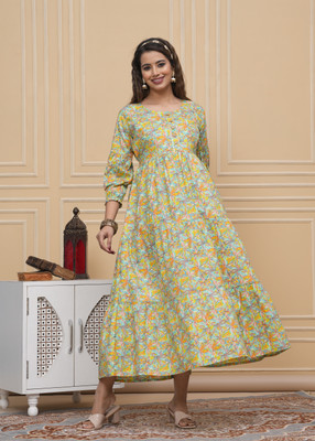 Femary Women Printed Anarkali Kurta(Green)