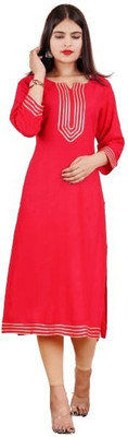 A K FASHION Women Solid A-line Kurta(Red)