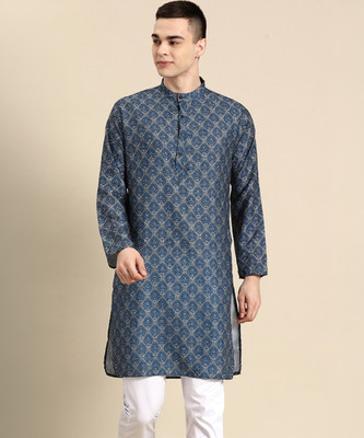 ANOUK Men Printed Straight Kurta(Blue)