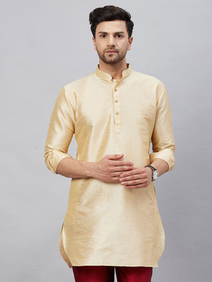 VM Men Self Design A-line Kurta(Gold)