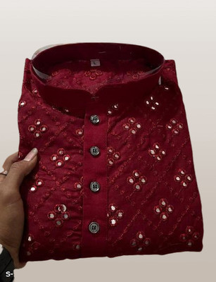 Balaji Creation Men Embellished Straight Kurta(Maroon)