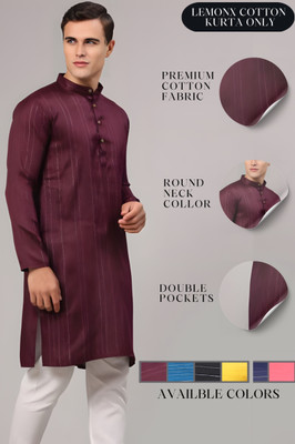 LEMONX Men Solid Straight Kurta(Brown)