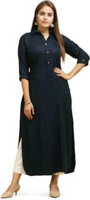 Parrv fashion Women Solid Straight Kurta(Dark Blue)