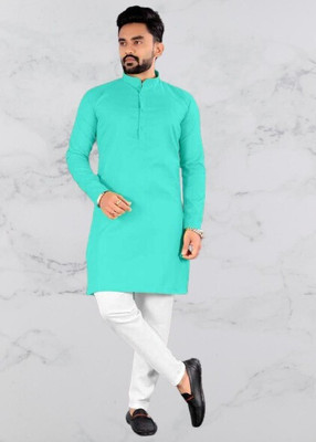 Wearbird Men Solid Straight Kurta(Blue)