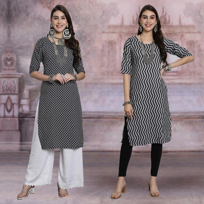 Moda Rapido Women Printed Straight Kurta(Multicolor)