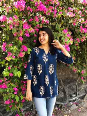 KK FASHION Formal Printed Women Blue Top