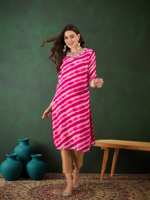 Vastramyaa Women Striped Straight Kurta(Pink)