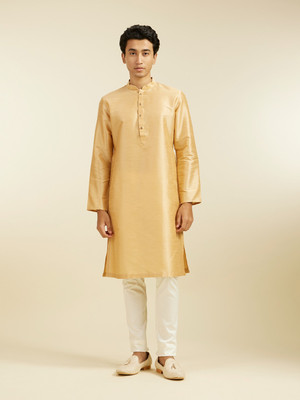 DIWAS by Manyavar Men Solid Straight Kurta(Yellow)