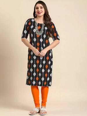 SZN Women Printed A-line Kurta(Black)