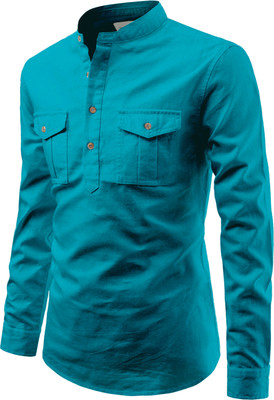 UNIFAV Men Solid Pathani Kurta(Blue)