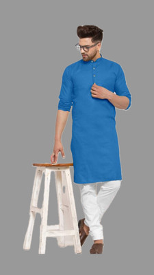 The Fashion Outlets Men Solid A-line Kurta(Blue)
