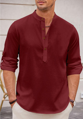 zbio Men Solid Straight Kurta(Maroon)