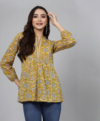 Honeycrafts Women Printed A-line Kurta(Yellow)