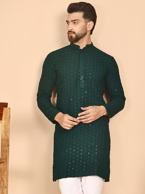 ANOUK Men Embellished Straight Kurta(Green)