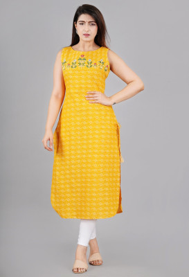 Mehtaji Women Embroidered A-line Kurta(Yellow)