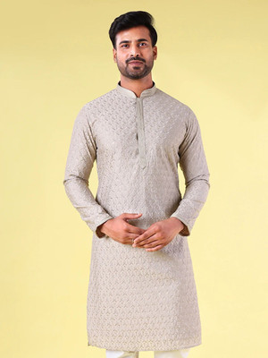 Aurik Men Embellished, Embroidered Straight Kurta(Beige)
