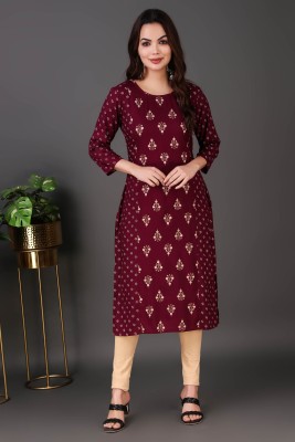 Yuvanj Women Floral Print A-line Kurta(Maroon)