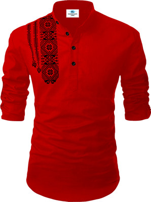 Kavyangle Creation Men Printed Straight Kurta(Red)