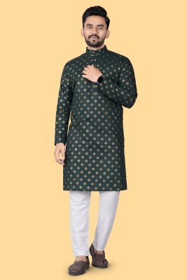 RagyaVastra Men Printed A-line Kurta(Dark Green)