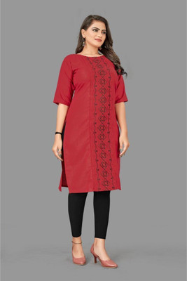 Ladylaz Women Self Design Straight Kurta(Red)