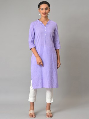 Aurelia Women Solid Straight Kurta(Purple)