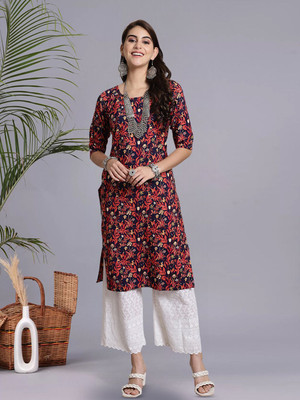HERE&NOW Women Printed Straight Kurta(Blue)