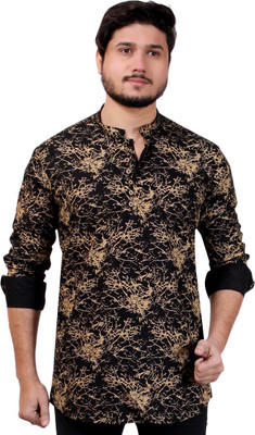 MADE IN THE SHADE Men Self Design Straight Kurta(Black, Beige)