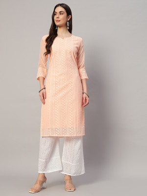 Umoly Women Self Design A-line Kurta(Orange)
