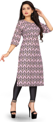 zindora Women Printed Straight Kurta(Pink)