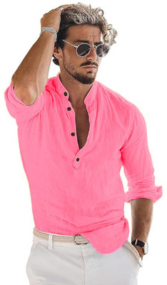 Yugnik Men Solid Straight Kurta(Pink)