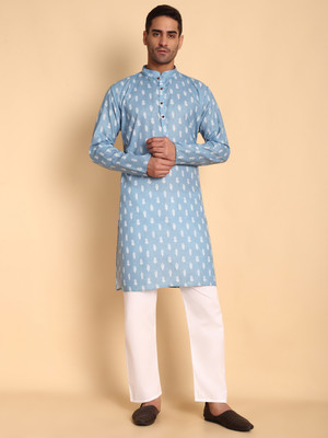 Vardha Men Self Design Trail Cut Kurta(Blue)