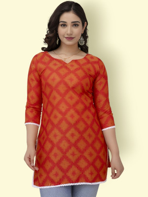 Maphaz Women Printed Straight Kurta(Red)