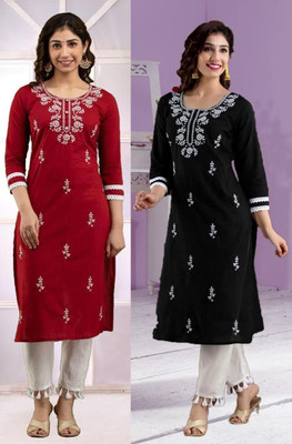 vikshi Women Chikan Embroidery A-line Kurta(Multicolor)