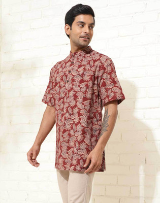 Fabindia Men Printed A-line Kurta(Maroon)