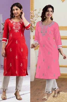 SISTO Women Chikan Embroidery A-line Kurta(Multicolor)