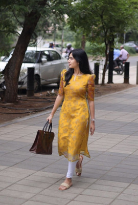 harrica Women Printed A-line Kurta(Yellow)